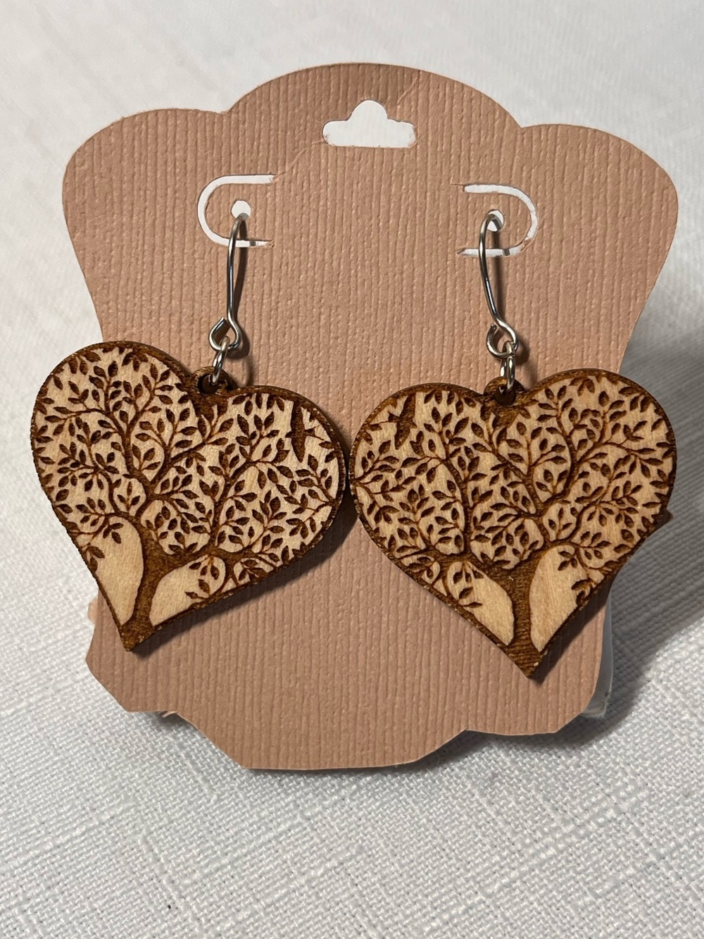 Laser-Engraved Heart Tree of Life Wooden Earrings - Natural. I AM ENOUGH on back